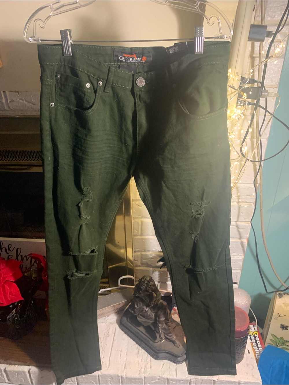 Copper Rivet Men's Skinny Distressed Green Jeans